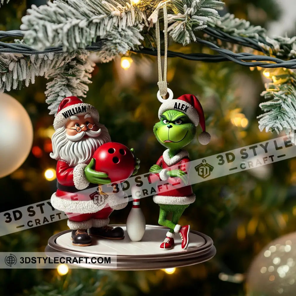Bowling Santa And Elf Home Decor Christmas Ornament Personalized