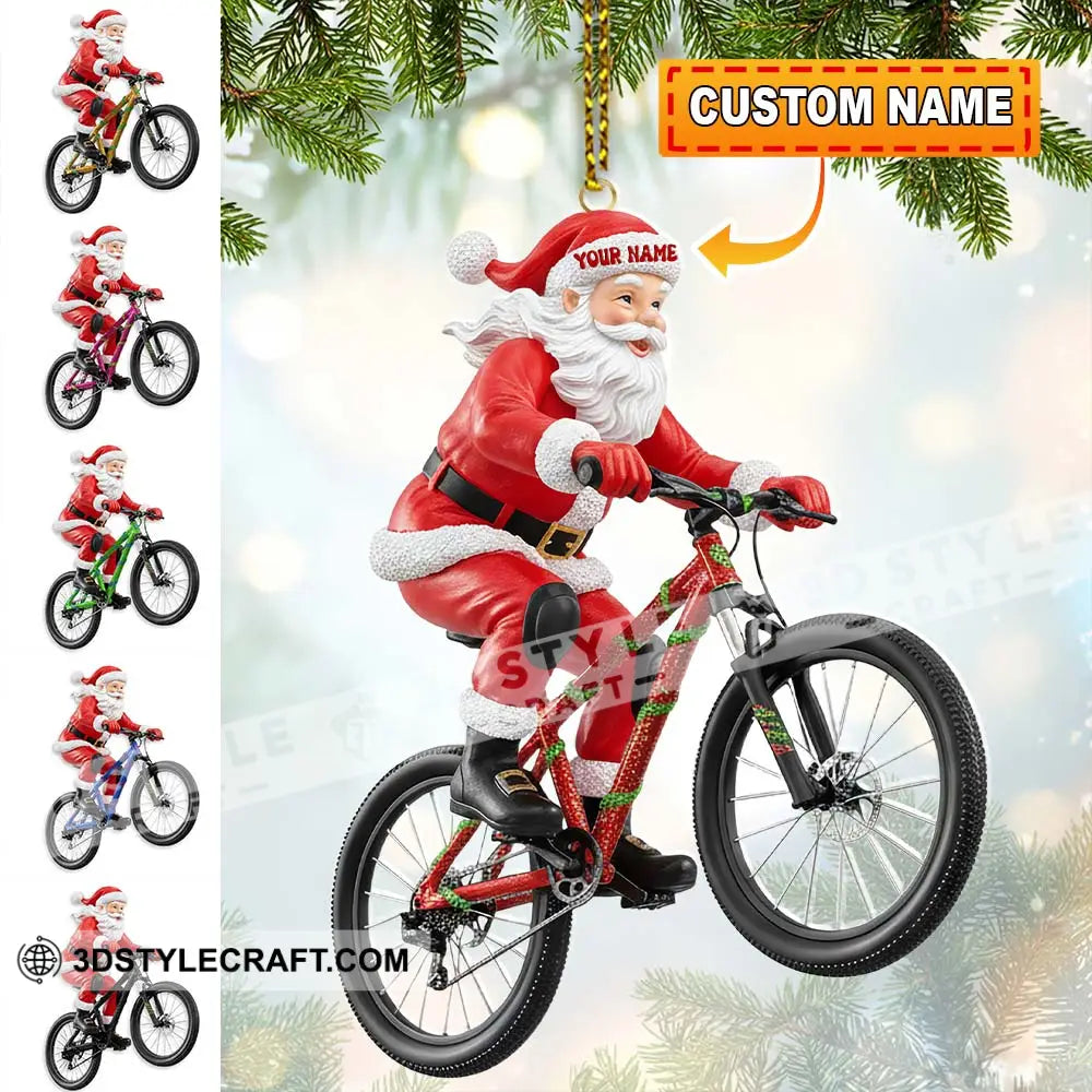 Christmas Santa Mountain Bike Home Decor Christmas Ornament Personalized Ornament 3.54’’ / 1 Ornament Ornament