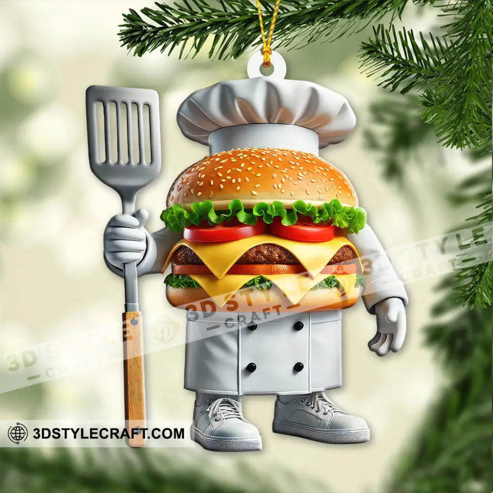 Custom Name Chef Santa Ornament Christmas Gift For Cooking Lover 3.54’’ / 1