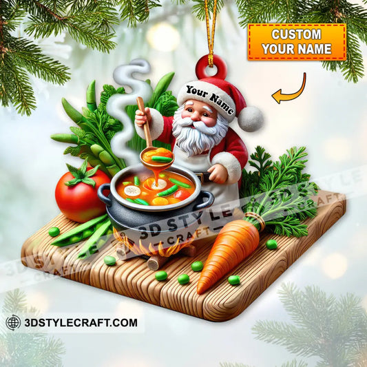 Custom Name Chef Santa Ornament Christmas Gift For Cooking Lover