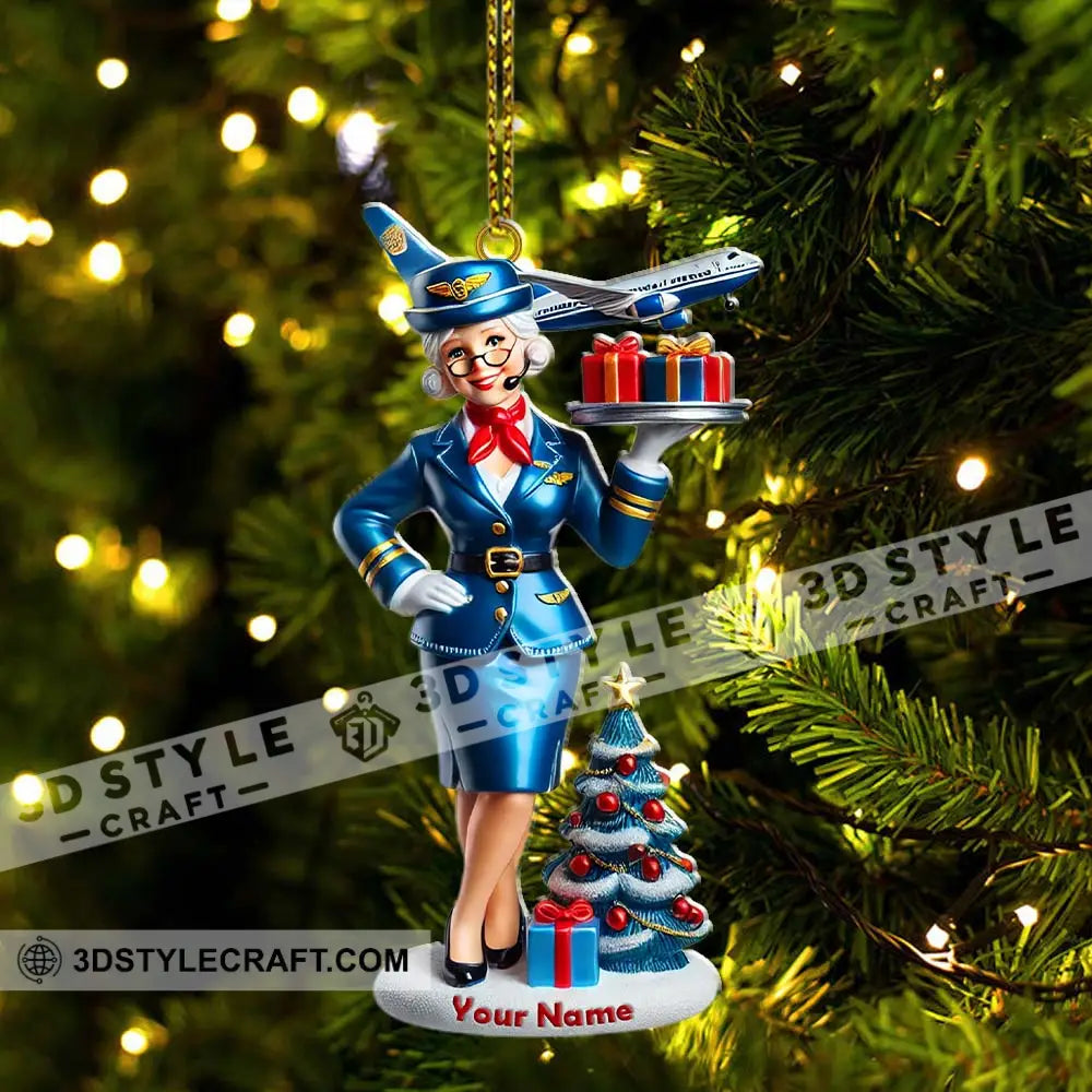 Custom Name Flight Attendant Santa Ornament Christmas Gift