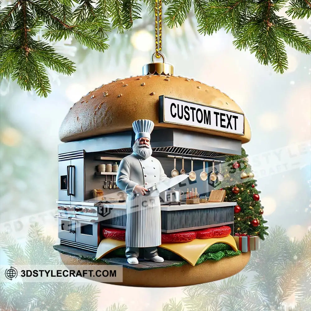 Custom Name Hamburger Shop Ornament Hot Dog Santa Christmas Gift 3.54’’ / 1