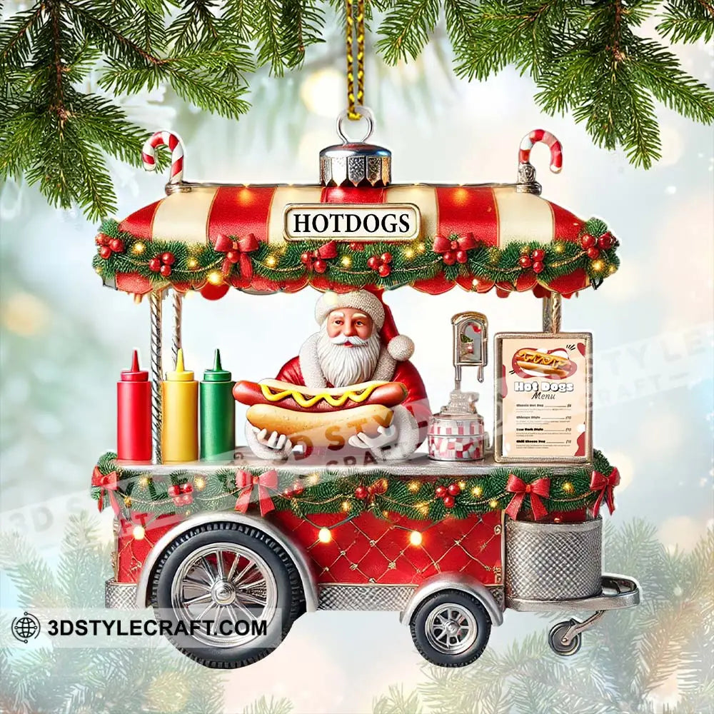 Custom Name Hot Dog Shop Ornament Santa Christmas Gift 3.54’’ / 1