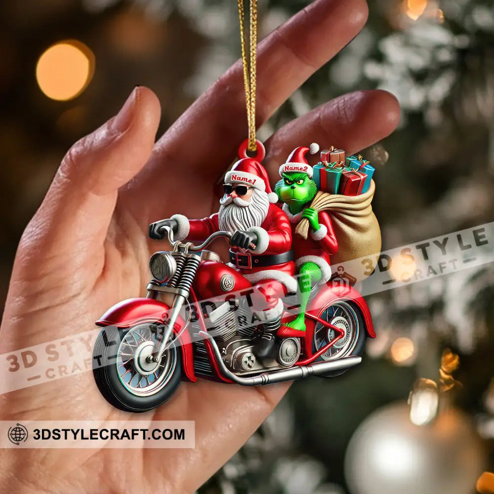 Custom Name Motorcycle Christmas Santa Ornament Gift For Lover