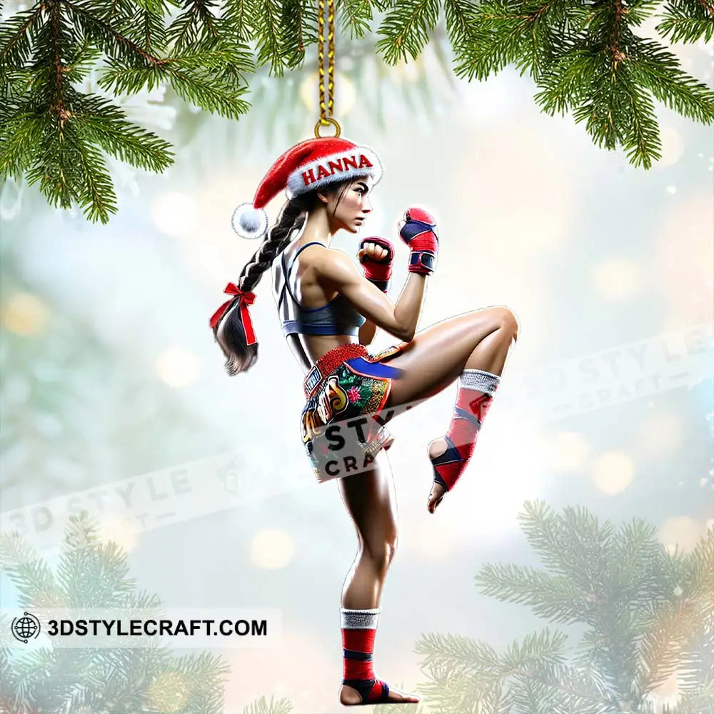 Custom Name Muay Thai Woman Ornament Christmas Gift 3.54’’ / 1