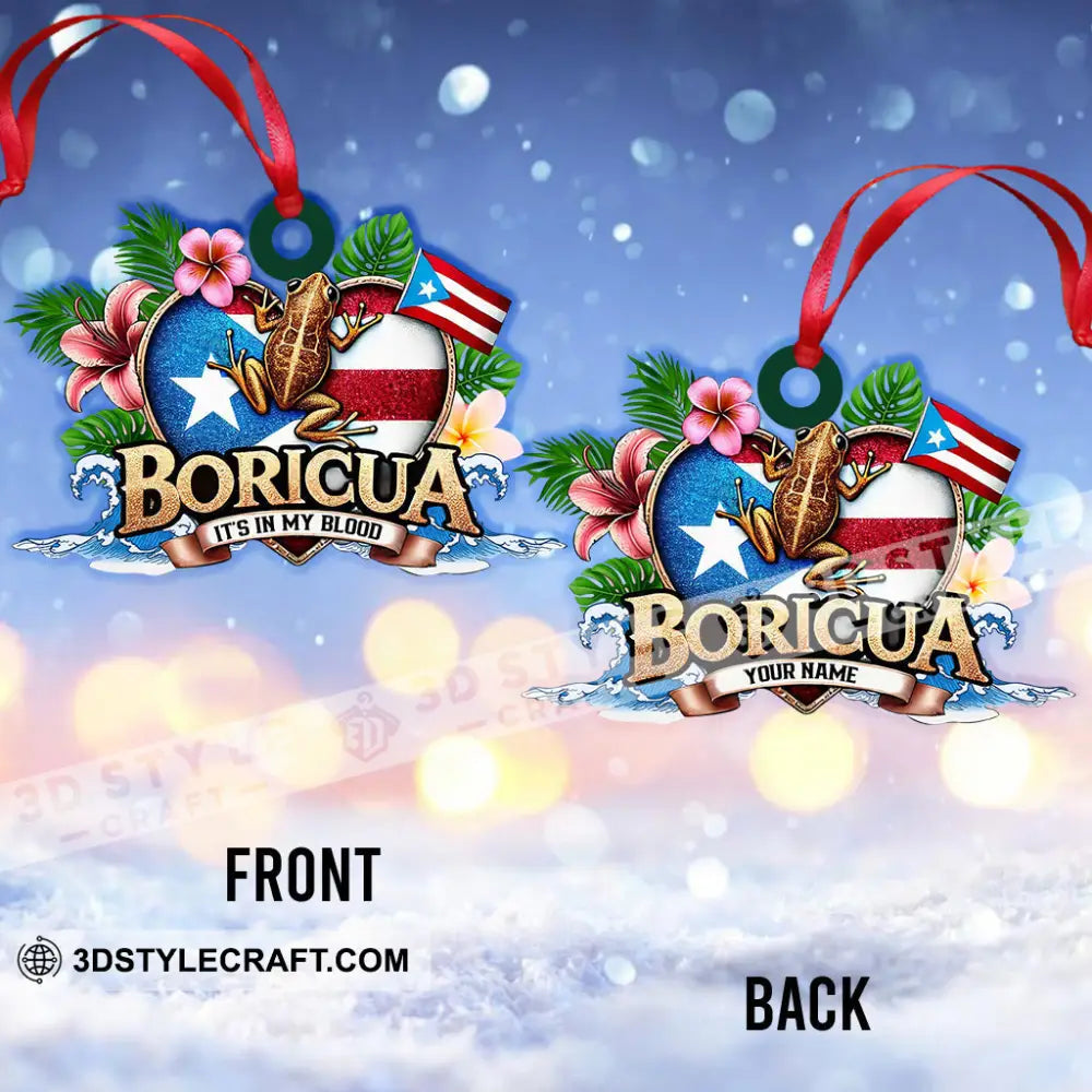 Custom Name Ornament Boricua It’s In My Blood Puerto Rican Heritage 3.54’’ / 1