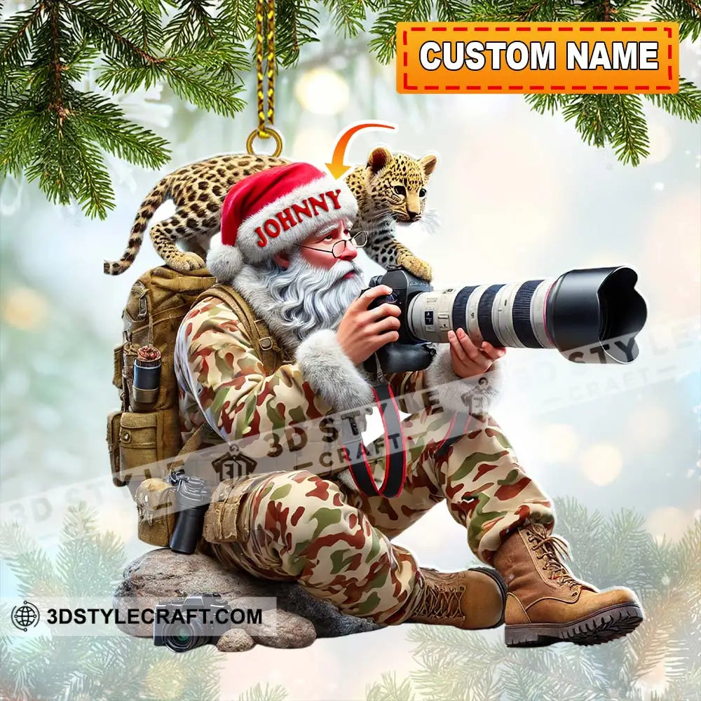 Custom Name Photographer Santa Ornament Christmas Gift Decoration