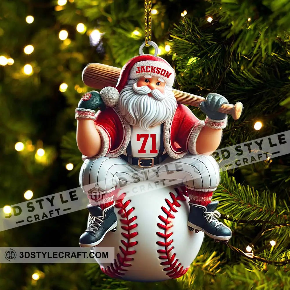 Custom Name Santa Baseball Ornament Christmas Gift