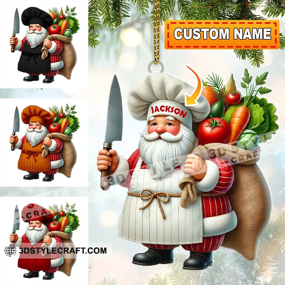 Custom Name Santa Chef Ornament Christmas Gift