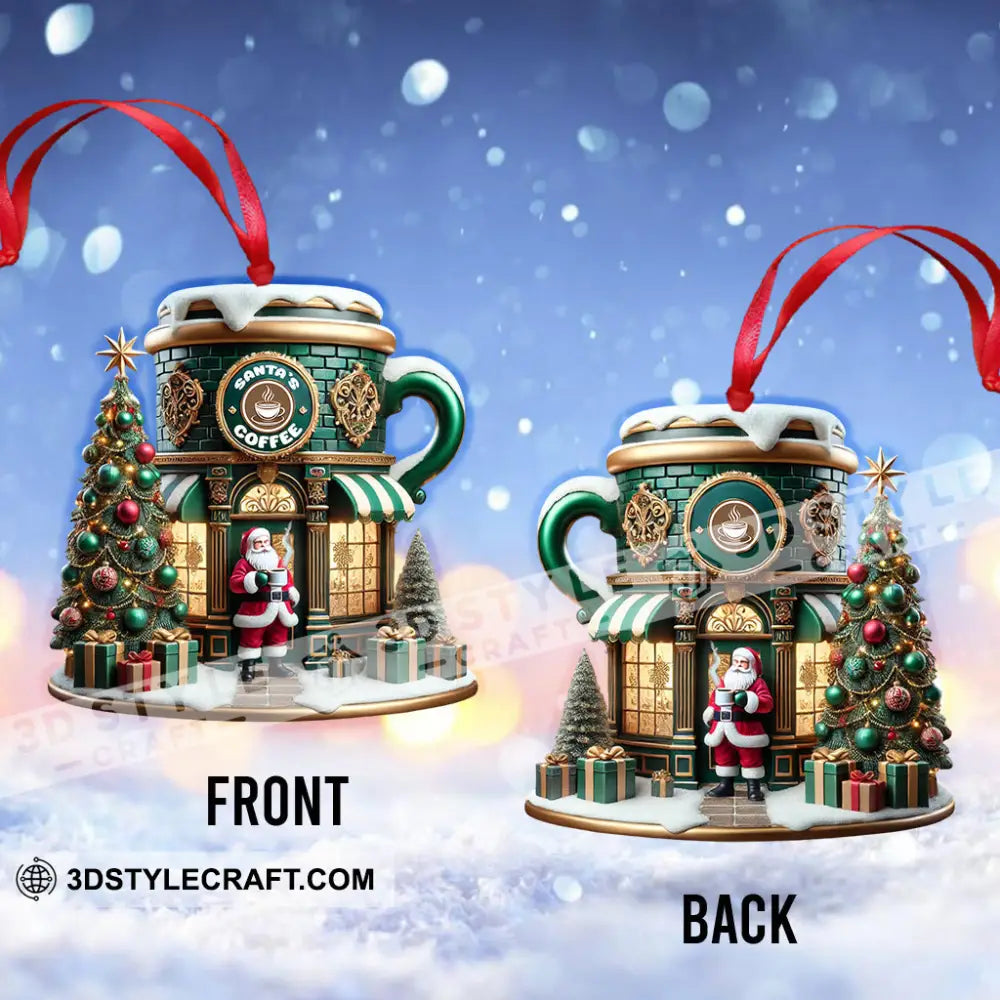 Custom Name Santa Coffee Shop Ornament Christmas Decoration