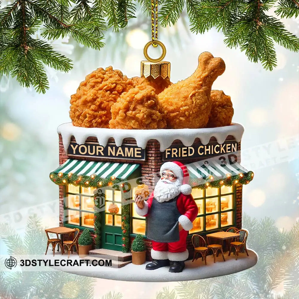 Custom Name Santa Fried Chicken Ornament Shop Christmas Decoration 3.54’’ / 1