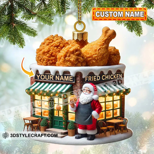 Custom Name Santa Fried Chicken Ornament Shop Christmas Decoration