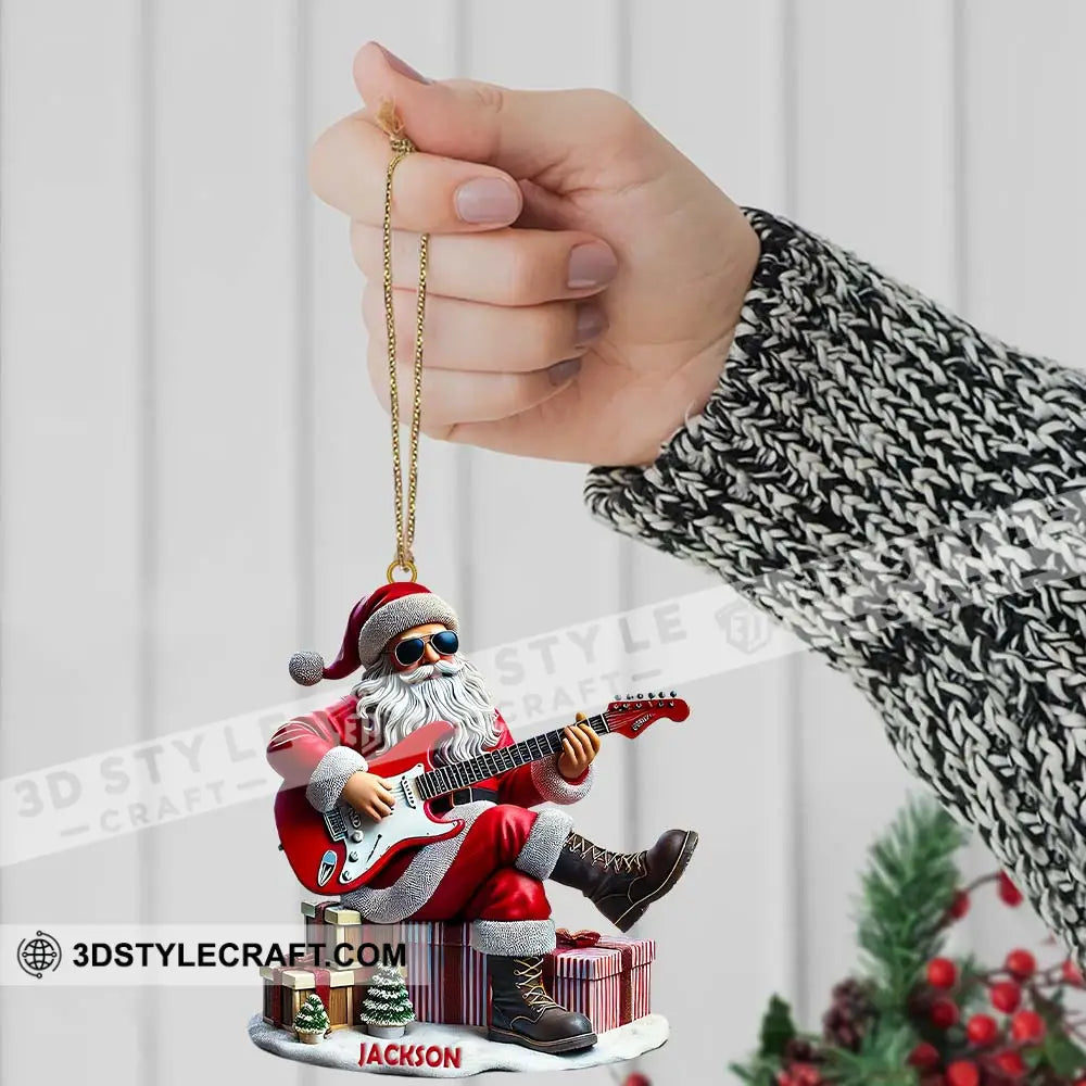 Custom Name Santa Guitar Rock Ornament Christmas Gift
