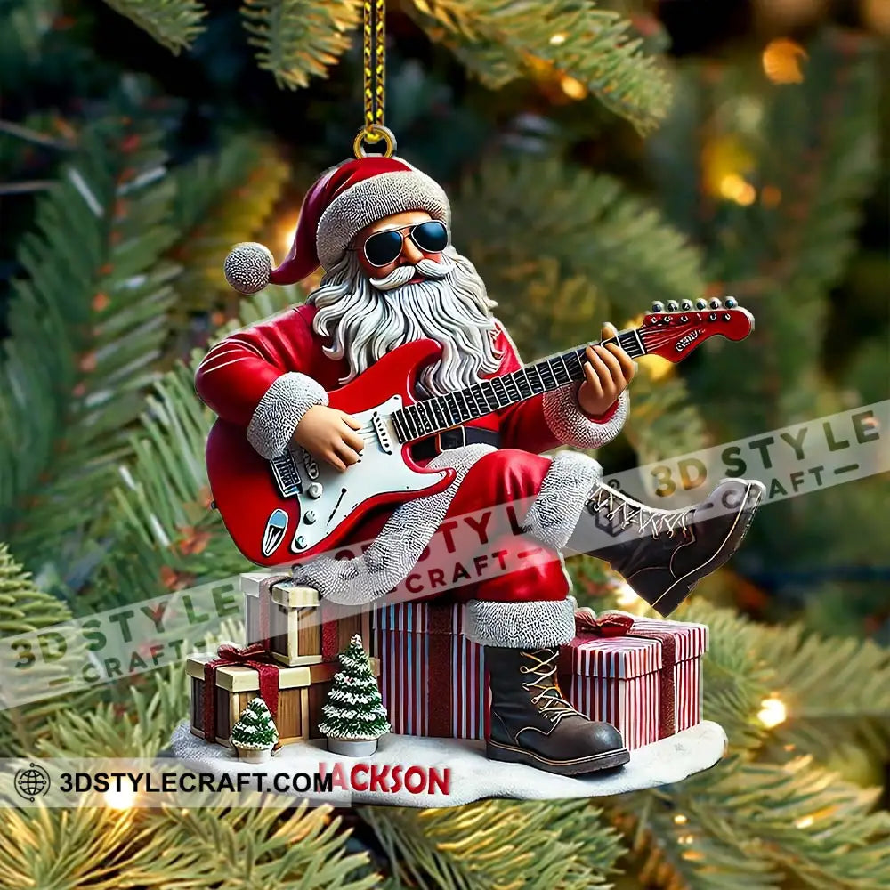 Custom Name Santa Guitar Rock Ornament Christmas Gift