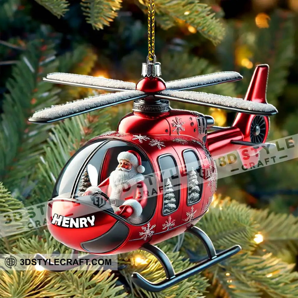 Custom Name Santa Helicopter Ornament Christmas Gift