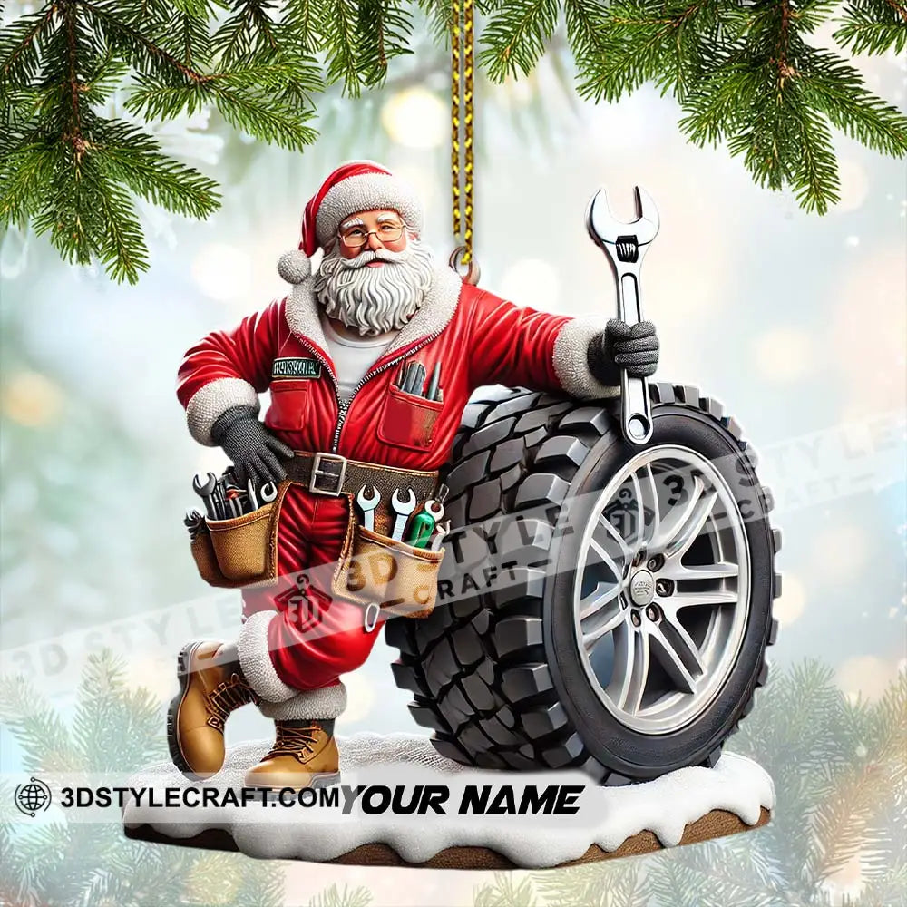 Custom Name Santa Mechanic Ornament Christmas Gift 3.54’’ / 1