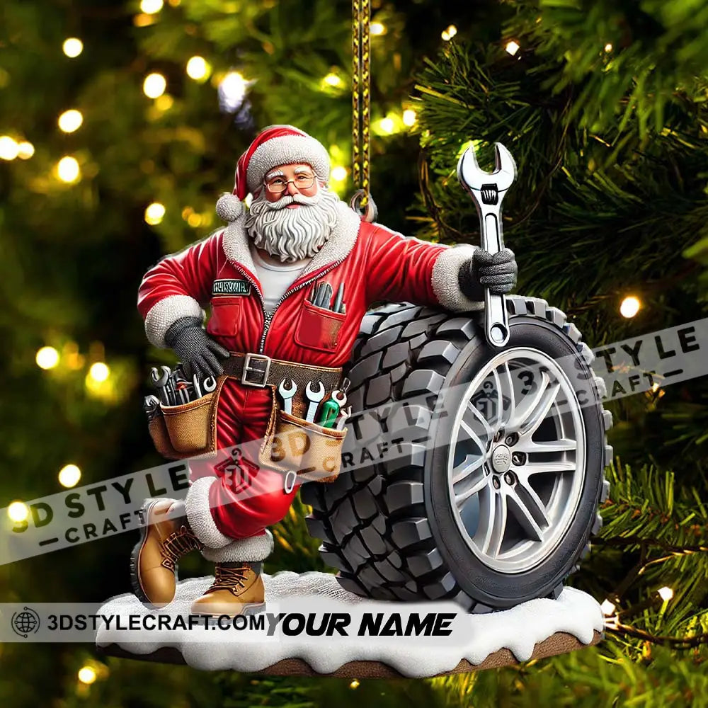 Custom Name Santa Mechanic Ornament Christmas Gift