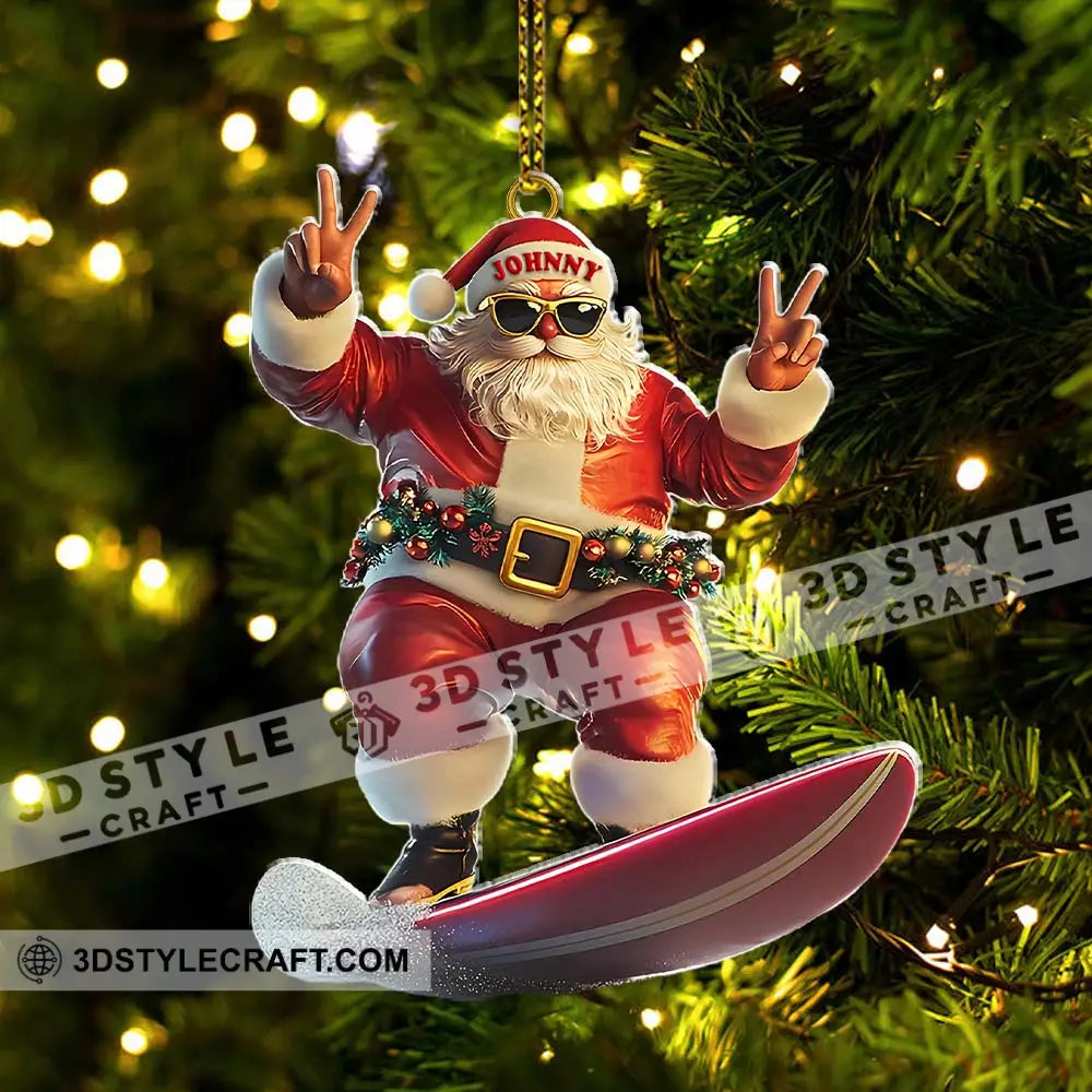 Custom Name Santa Surfing Ornament Christmas Gift