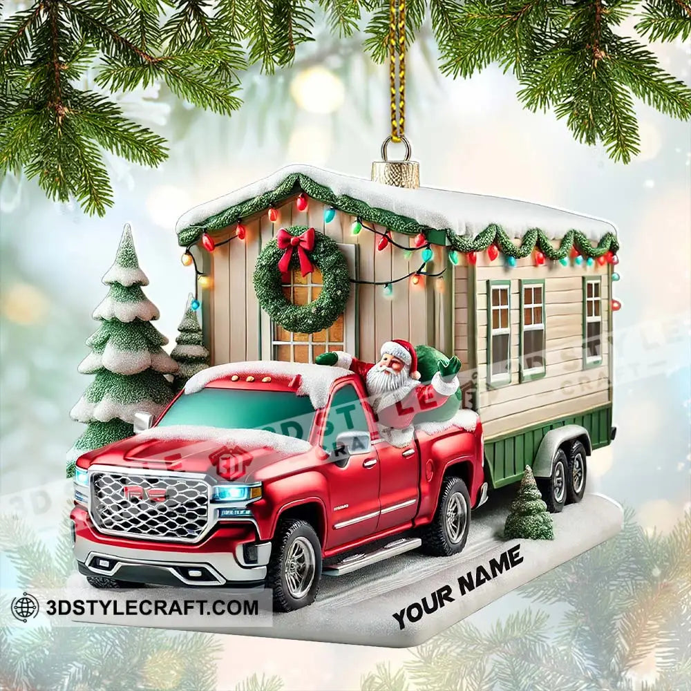 Custom Name Santa Truck House Ornament Christmas Gift Decor 3.54’’ / 1