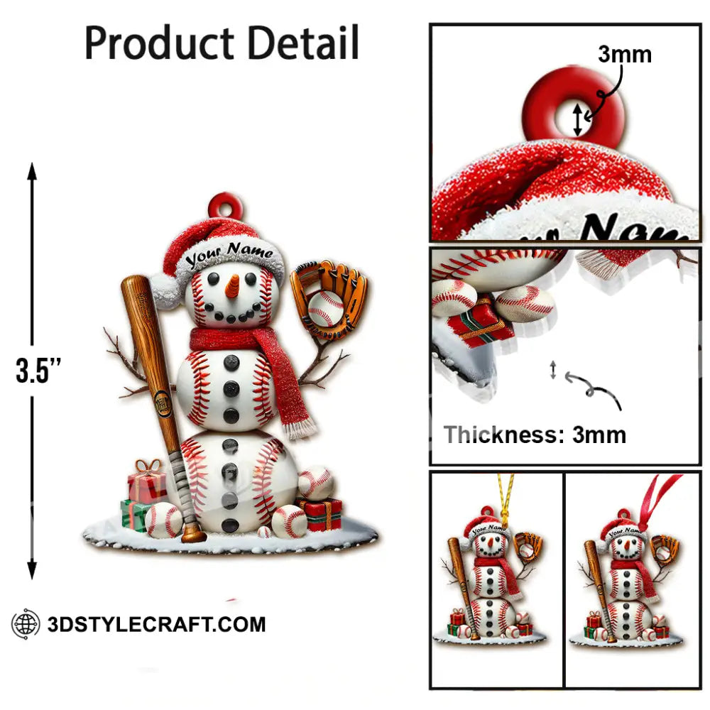 Custom Name Snow White Baseball Ornament Snowman Christmas Decoration