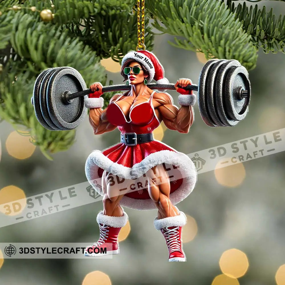 Custom Name Woman Gym Work Out Santa Ornament Christmas Gift Decor