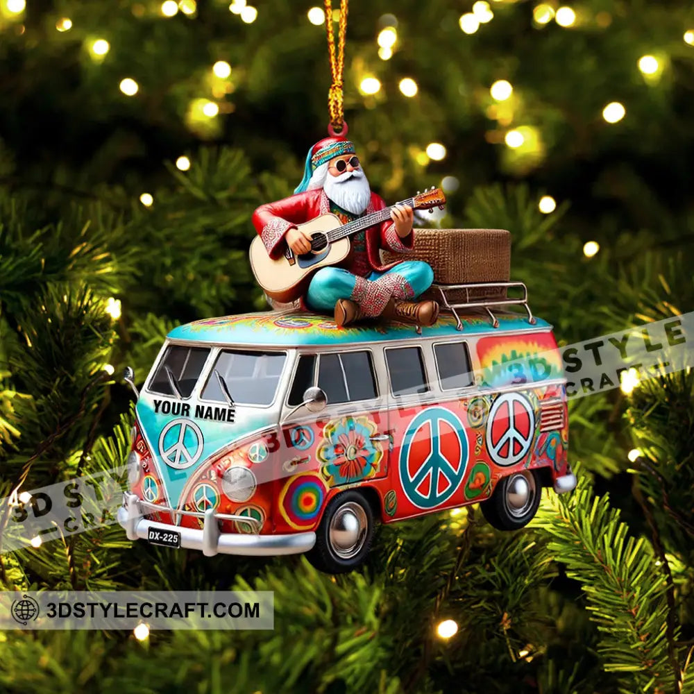 Happy Hippie Santa Christmas Ornament Personalized