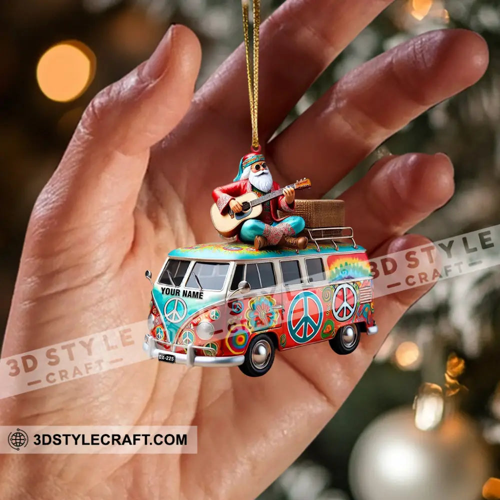 Happy Hippie Santa Christmas Ornament Personalized