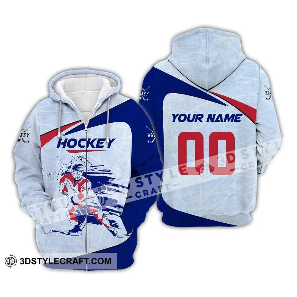 Man Shirt Custom Name And Number Hockey T-Shirt Ice Gift For Player Zipper Hoodie / S
