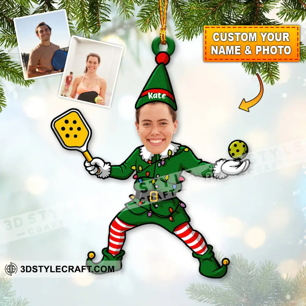 Pickleball ELF Christmas Home Decor Christmas Ornament Personalized Ornament 3.54’’ / 1 Ornament Ornament