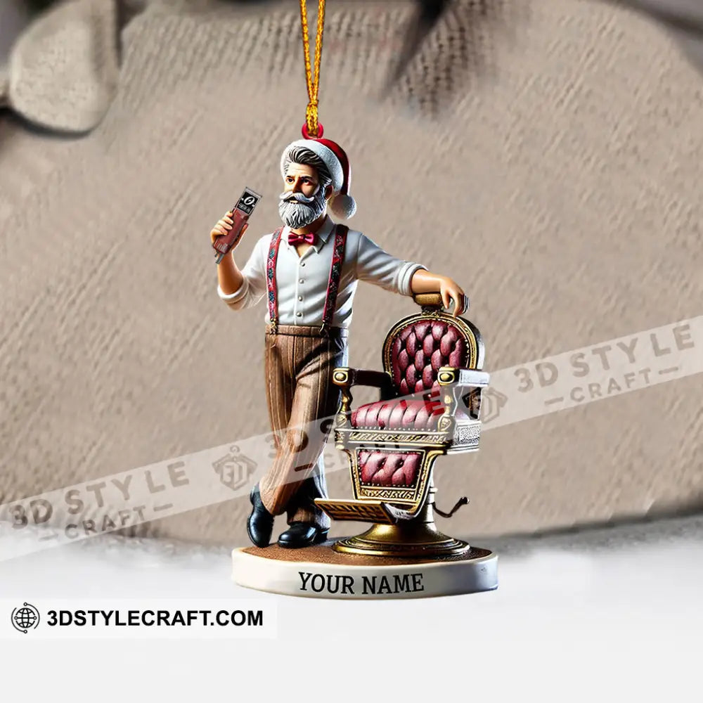 Santa Barber Christmas Ornament Personalized