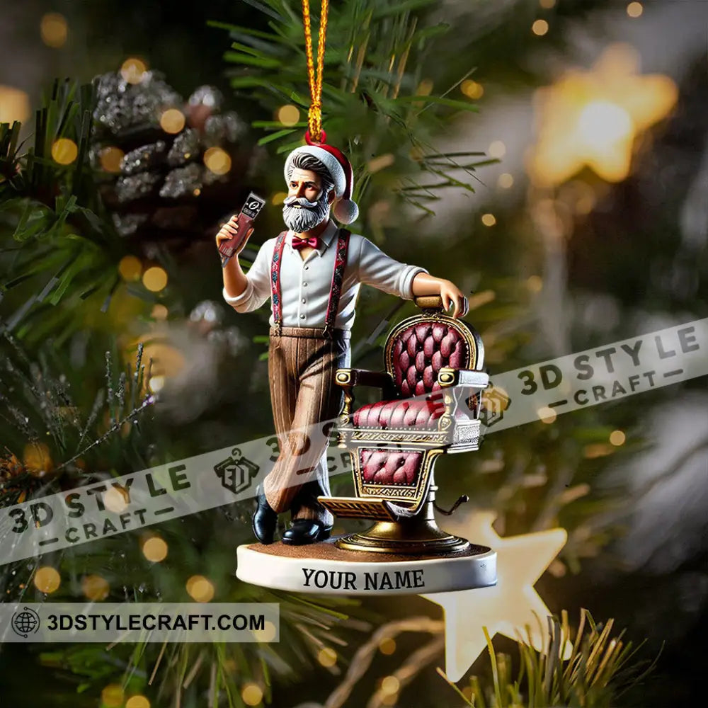 Santa Barber Christmas Ornament Personalized