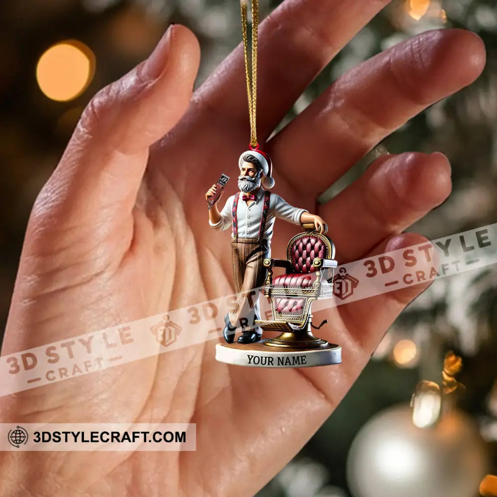 Santa Barber Christmas Ornament Personalized