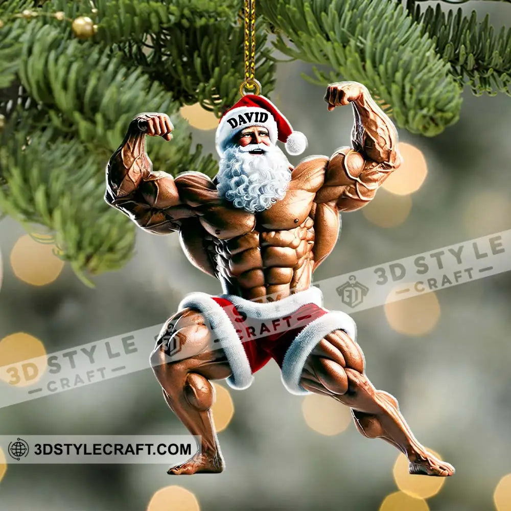 Santa Bodybuilder Christmas Ornament Personalized
