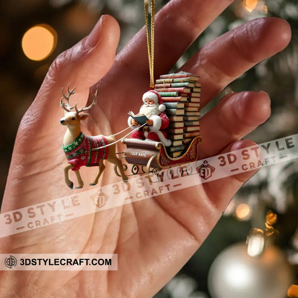 Santa Book Lover Home Decor Christmas Ornament Personalized