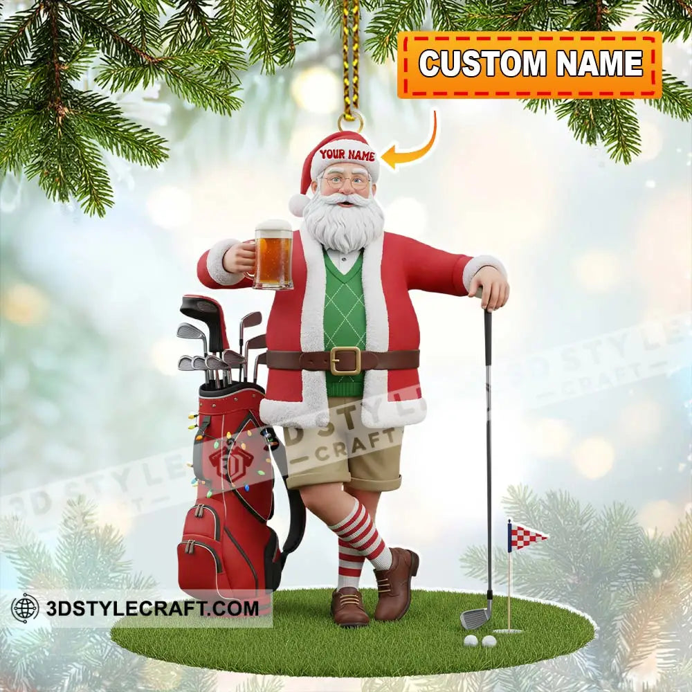 Santa Golf And Beer Home Decor Christmas Ornament Personalized Ornament 3.54’’ / 1 Ornament Ornament