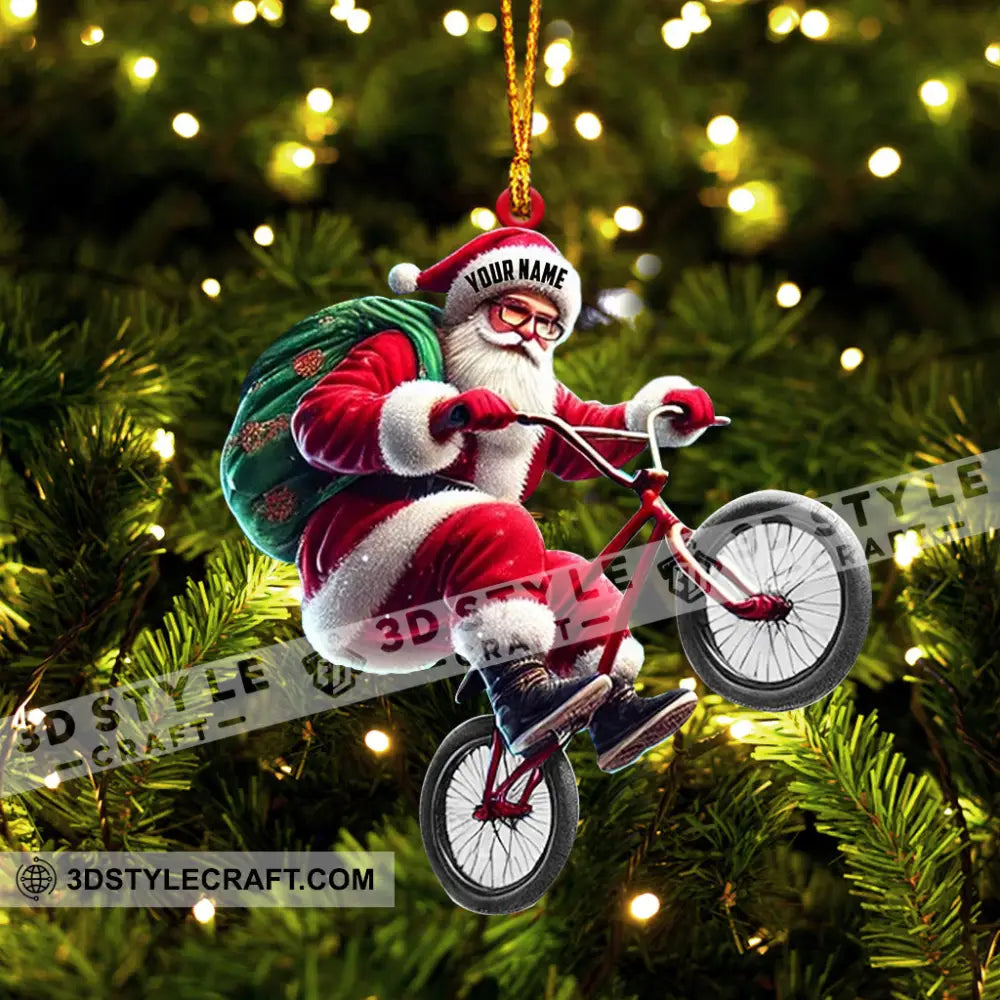 Santa Rides A Bike Christmas Ornament Personalized