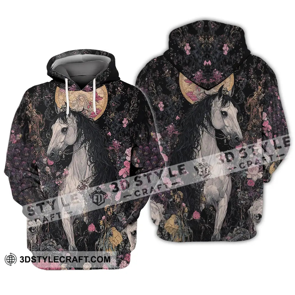 Unisex Shirt - Black Horse And Flowers Horse Graphic Animal Scenery Stylish Shirt Hoodie / S T-shirt