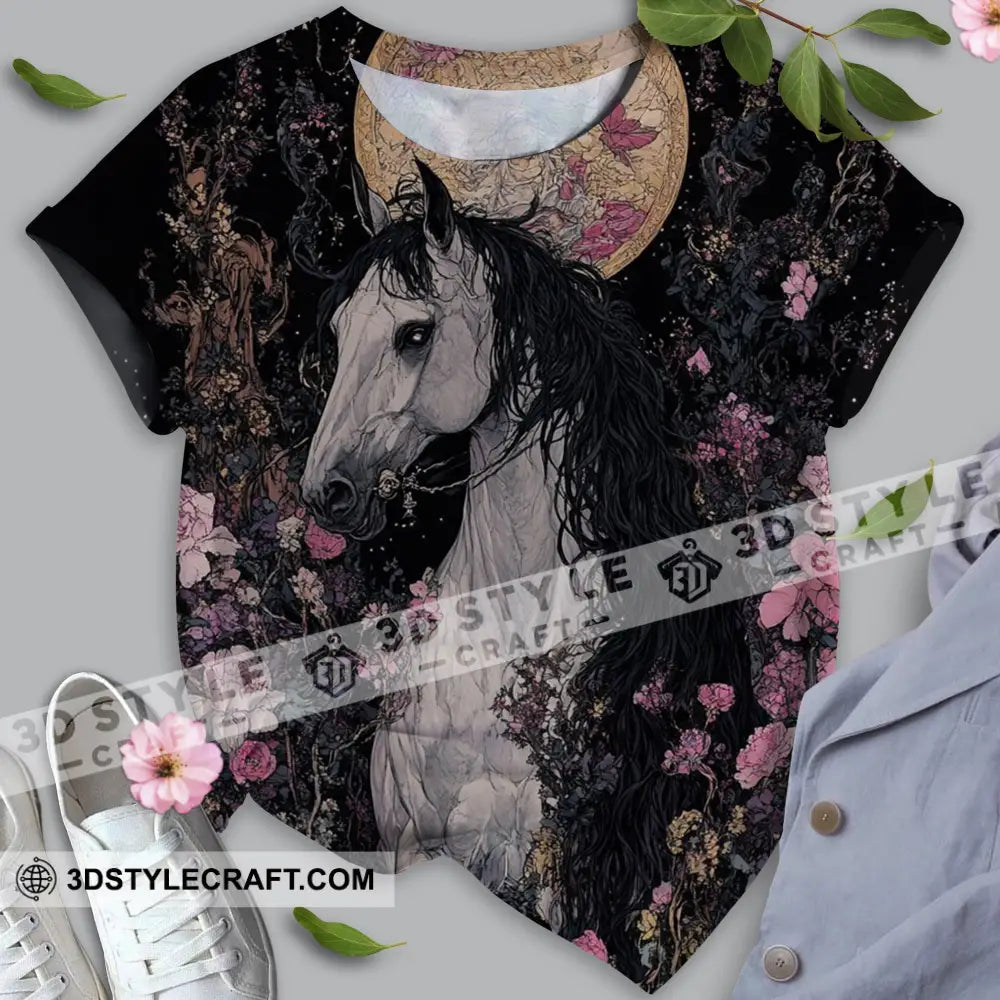Unisex Shirt - Black Horse And Flowers Horse Graphic Animal Scenery Stylish Shirt T-shirt