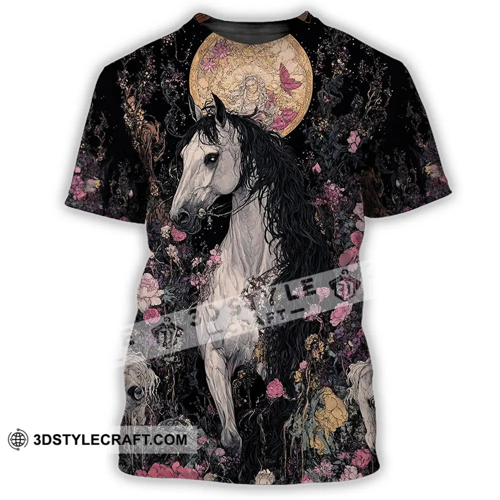 Unisex Shirt - Black Horse And Flowers Horse Graphic Animal Scenery Stylish Shirt T-Shirt / S T-shirt
