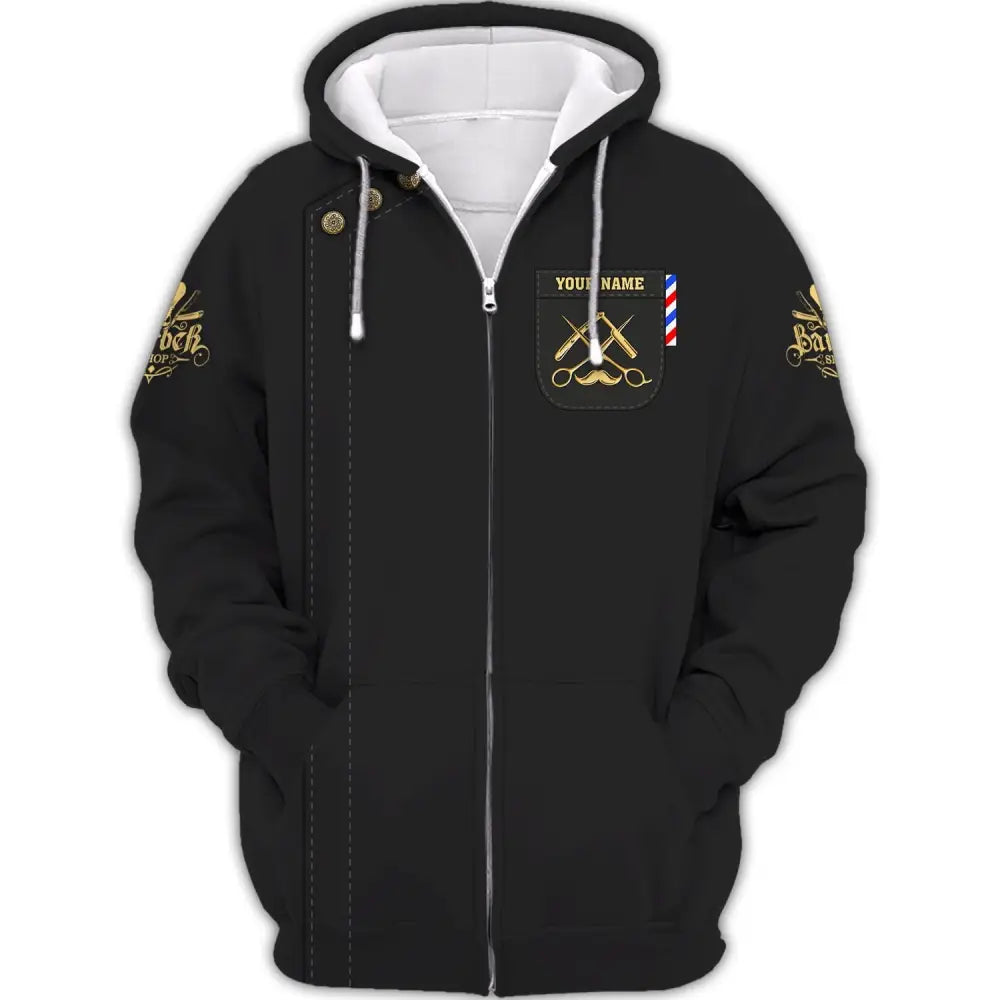 Unisex Shirt Custom Barber Personalized Name For Hairstylists Zipper Hoodie / S T-Shirt