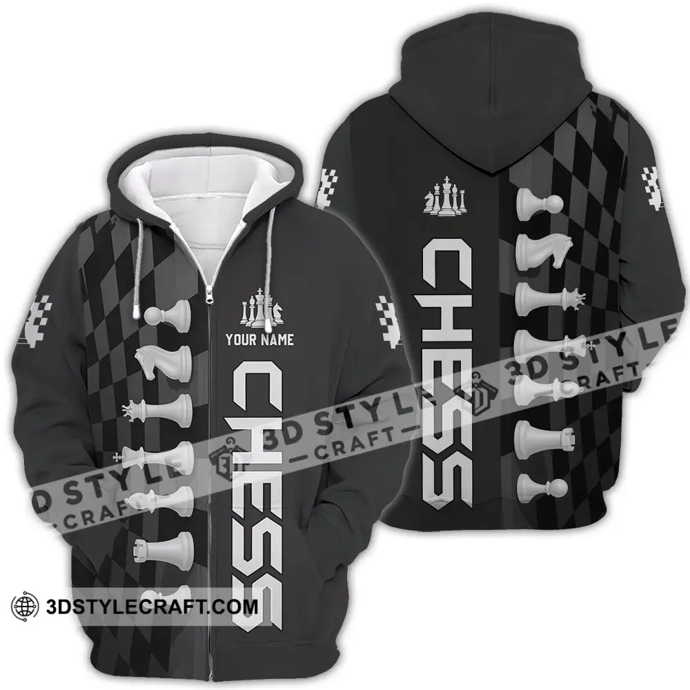 Unisex Shirt - Custom Black And White Chess Chess Player Sporty Shirt Zipper Hoodie / S T-shirt