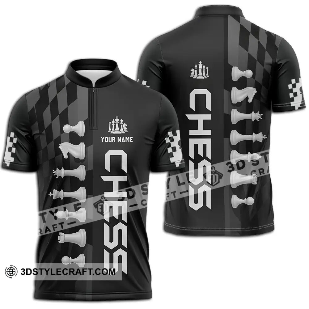 Unisex Shirt - Custom Black And White Chess Chess Player Sporty Shirt Zipper Polo Shirt / S T-shirt