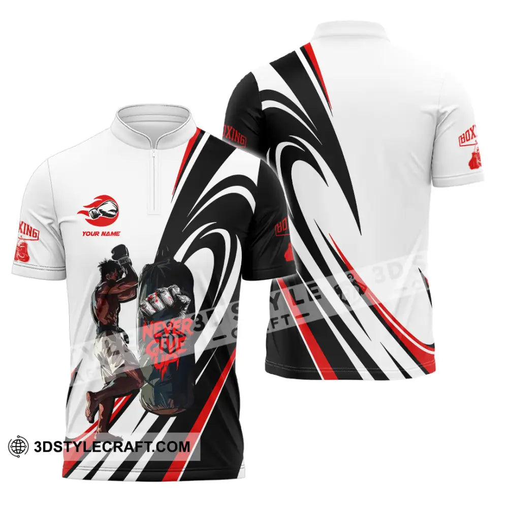 Unisex Shirt Custom Boxing Never Give Up Shirt Zipper Polo Shirt / S T shirt