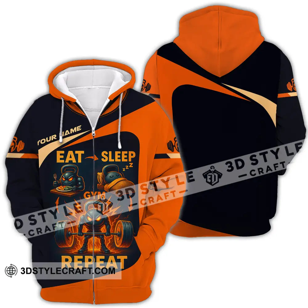 Unisex Shirt Custom Eat Sleep Gym And Repeat Shirt Zipper Hoodie / S T shirt