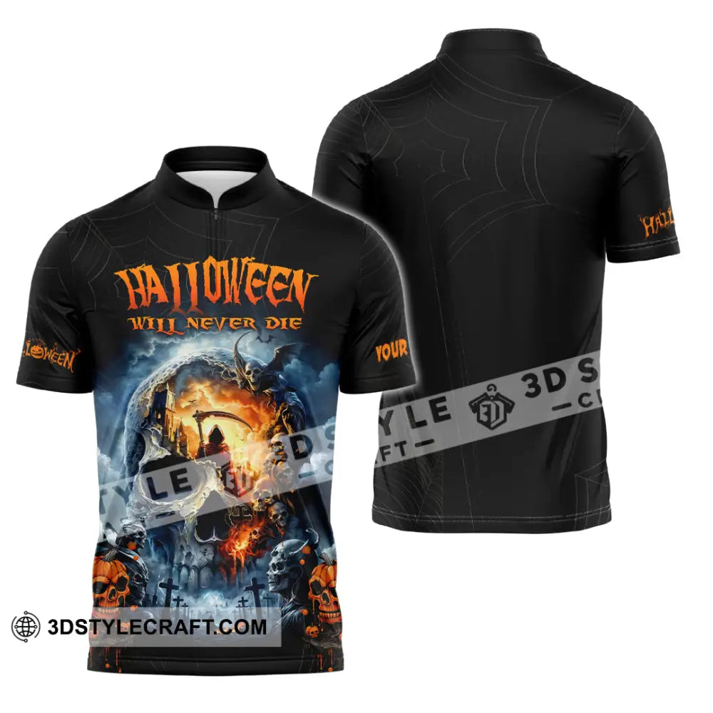 Unisex Shirt - Custom Halloween Will Never Die Shirt Zipper Polo Shirt / S T-shirt