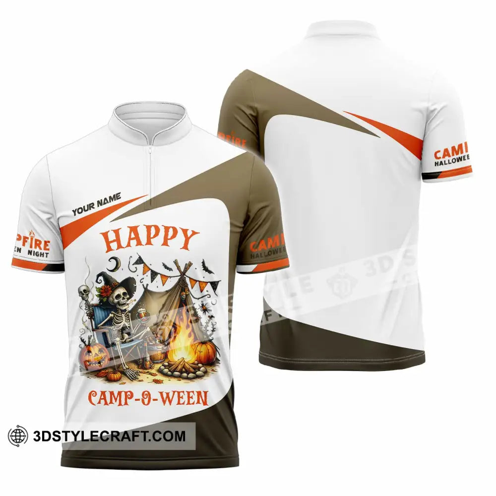 Unisex Shirt Custom Happy Camp O Ween Halloween Camping Shirt Zipper Polo Shirt / S T shirt