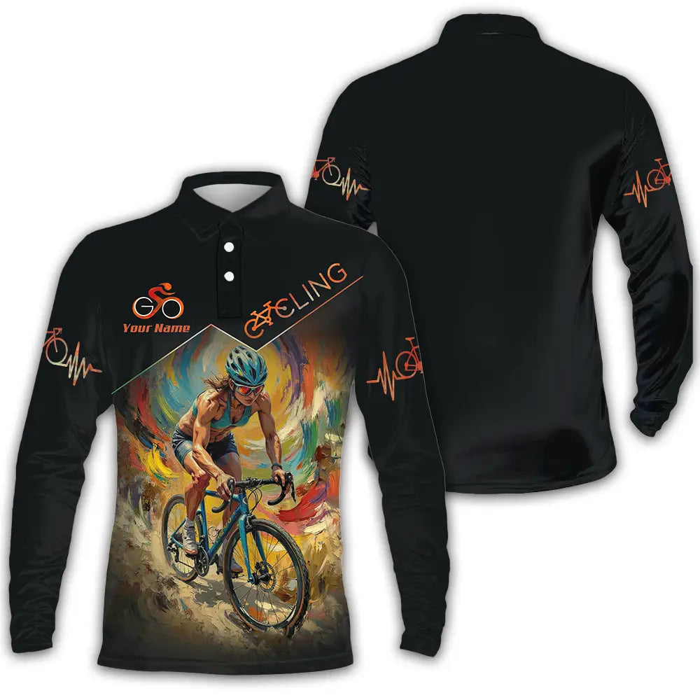 Unisex Shirt - Custom Heartbeat Cycling Lover Shirt Long Sleeve Polo / S T-shirt