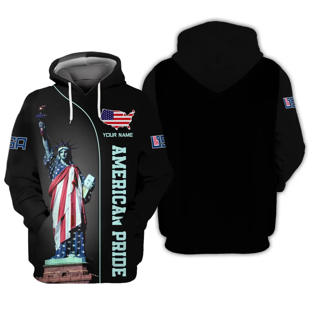 Unisex Shirt Custom Name American Pride Independence Day Statue Of Liberty T-Shirt Hoodie / S