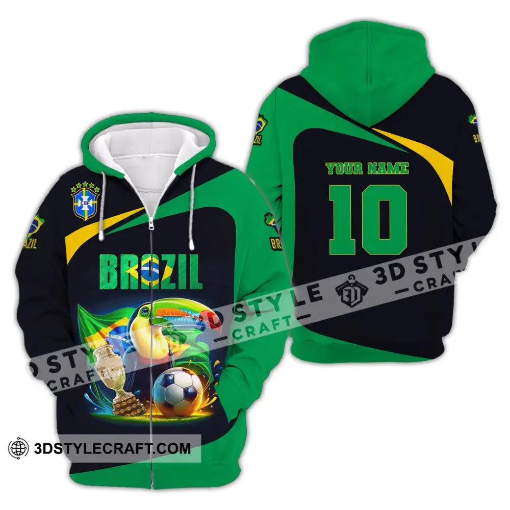 Unisex Shirt Custom Name And Number Brazil Football Euro 2024 Polo Long Sleeve Zipper Hoodie / S
