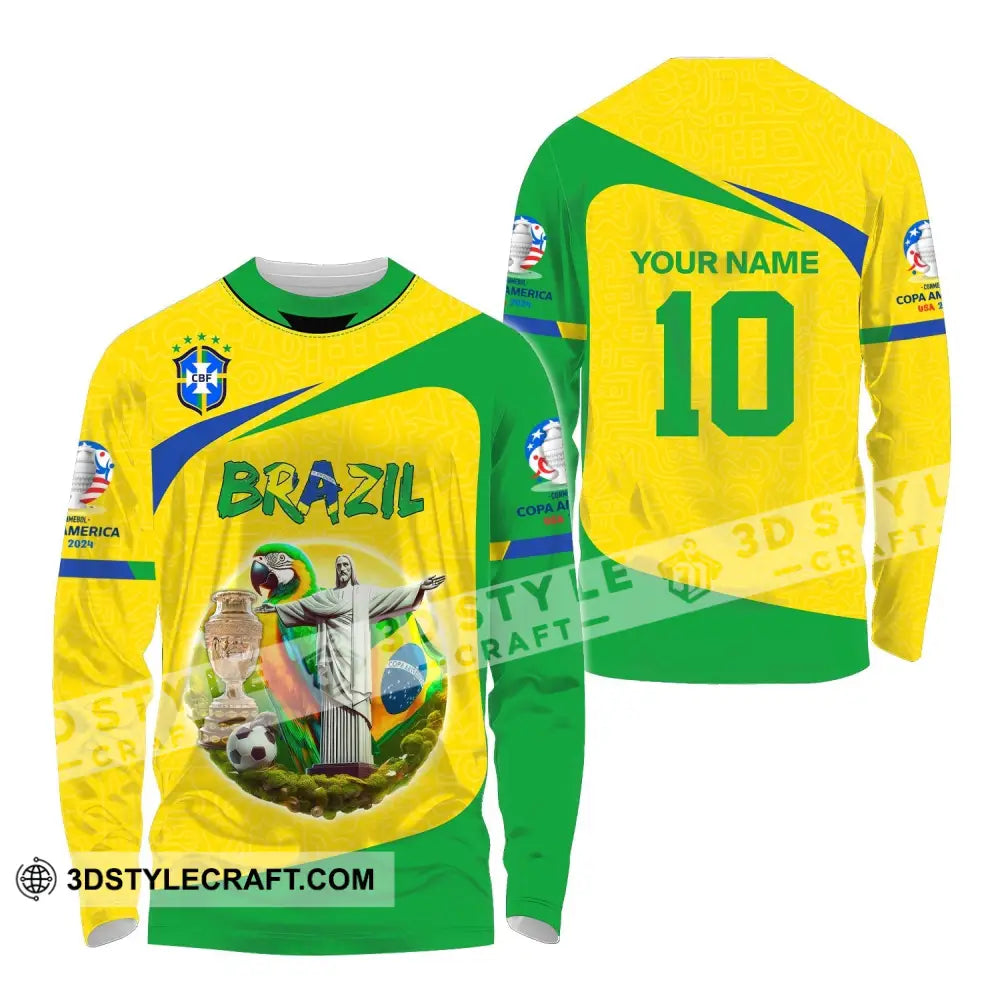 Unisex Shirt Custom Name And Number Brazil Football T-Shirt Copa 2024 Polo Long Sleeve / S